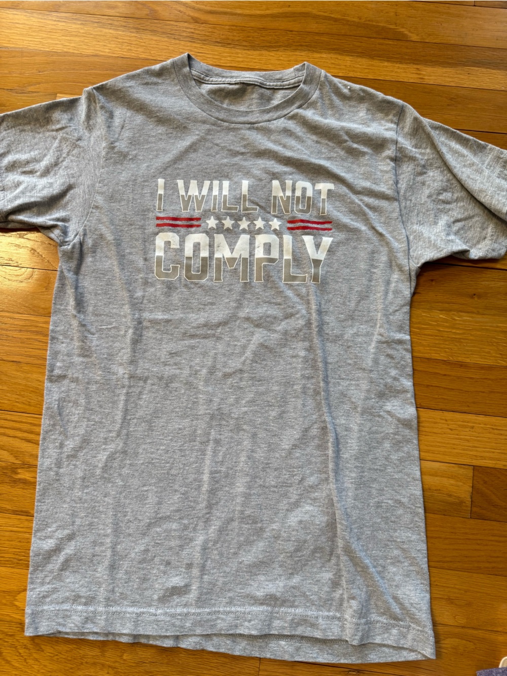 Gray Graphic Tee with Patriotic Accents